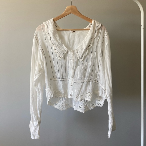 Free People Tops - White Lace Trim Blouse
